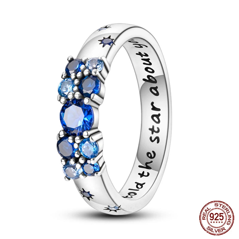 Pink Heart Crown Star Moon 925 Silver Ring