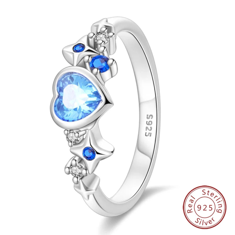 Pink Heart Crown Star Moon 925 Silver Ring