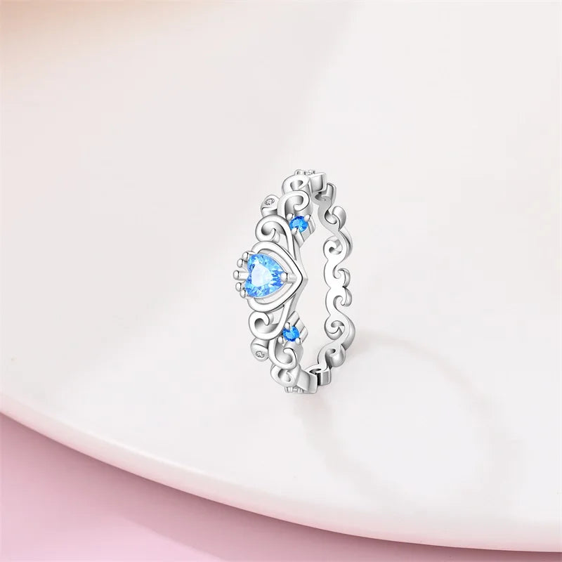 Pink Heart Crown Star Moon 925 Silver Ring