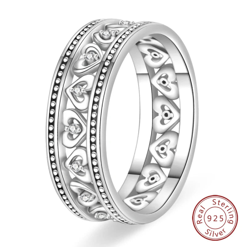 Pink Heart Crown Star Moon 925 Silver Ring