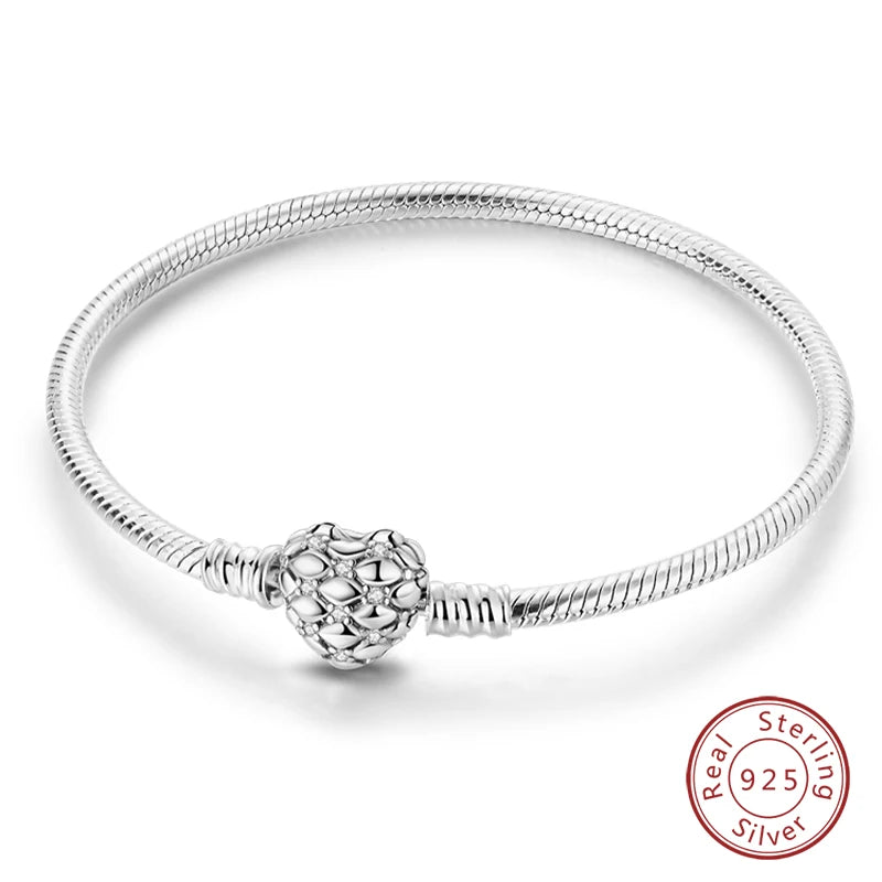 925 Silver Snake Chain Heart Lock Bracelet