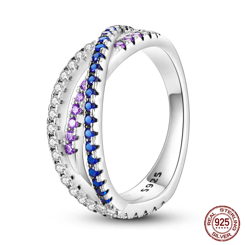 Pink Heart Crown Star Moon 925 Silver Ring