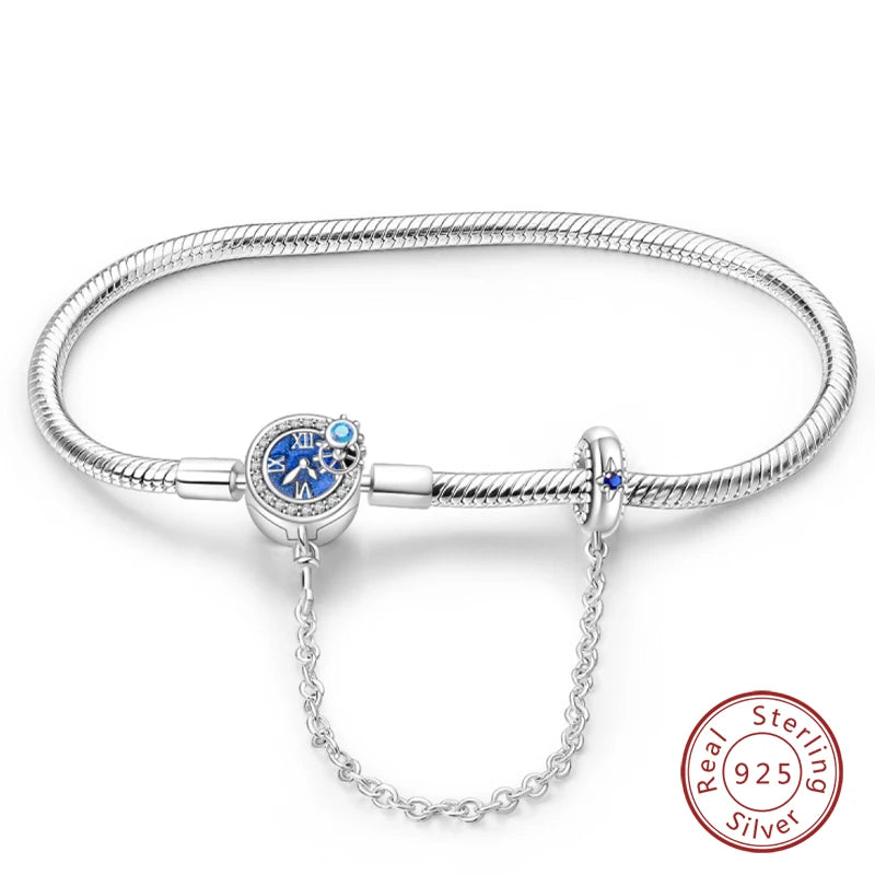 925 Silver Snake Chain Heart Lock Bracelet
