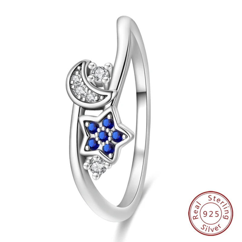 Pink Heart Crown Star Moon 925 Silver Ring