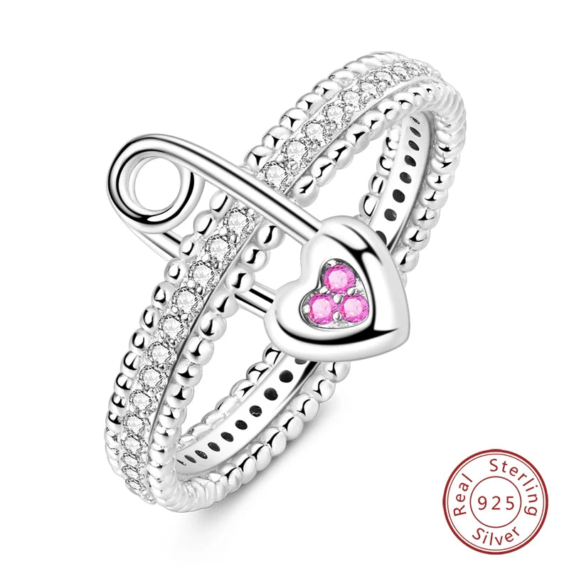 Pink Heart Crown Star Moon 925 Silver Ring