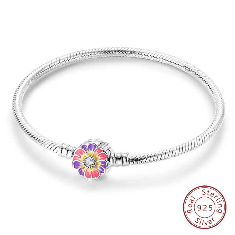 925 Silver Snake Chain Heart Lock Bracelet