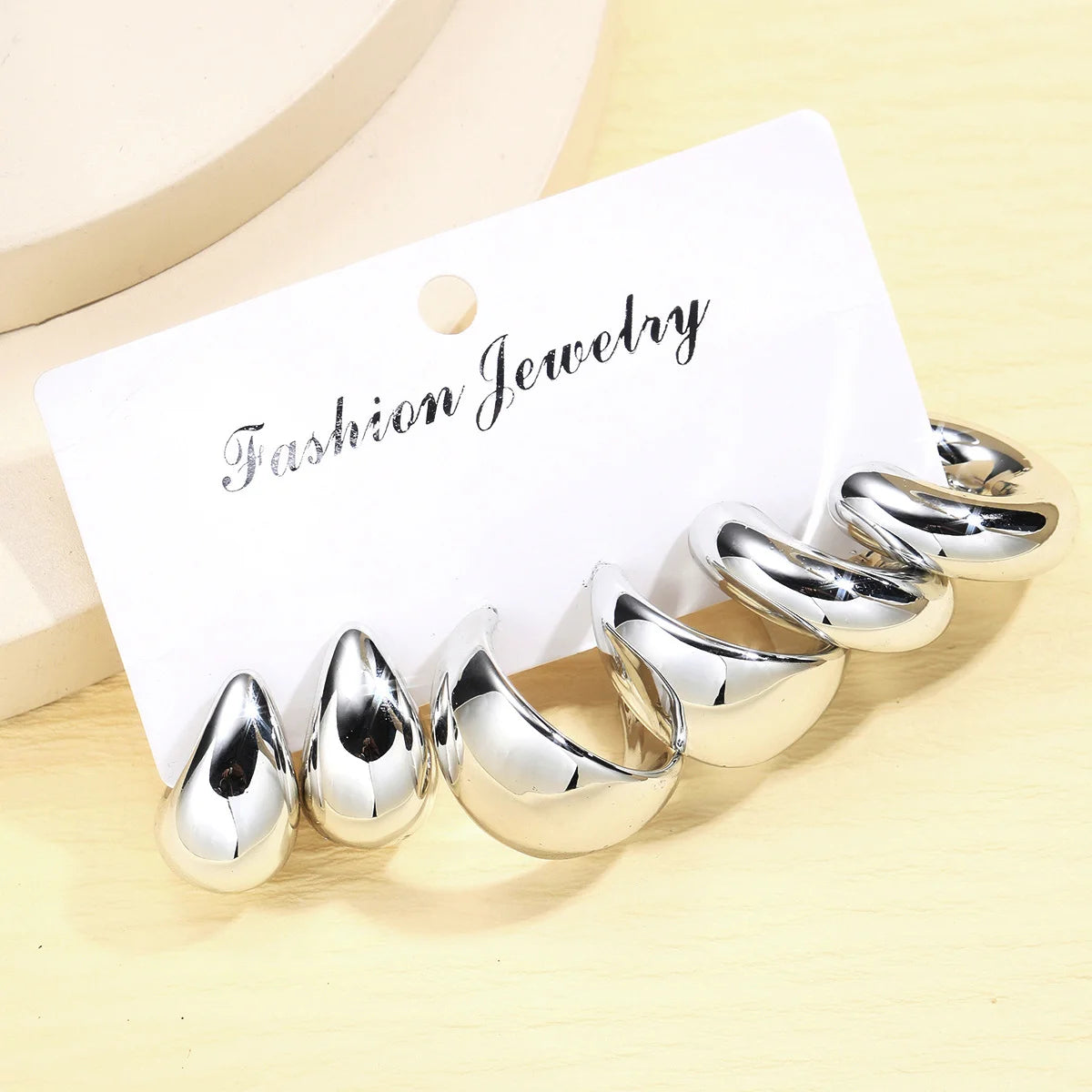 6pcs Gold Chunky Waterdrop Hoop Earring Set – Minimalist European Style