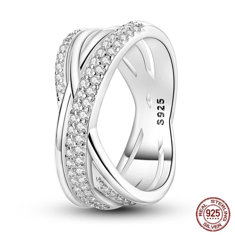Pink Heart Crown Star Moon 925 Silver Ring