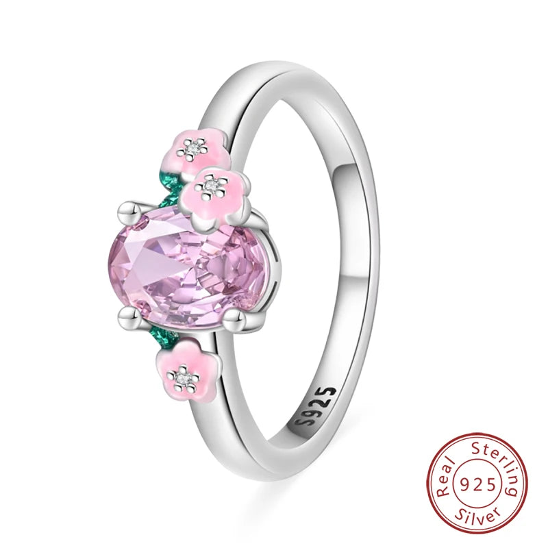 Pink Heart Crown Star Moon 925 Silver Ring