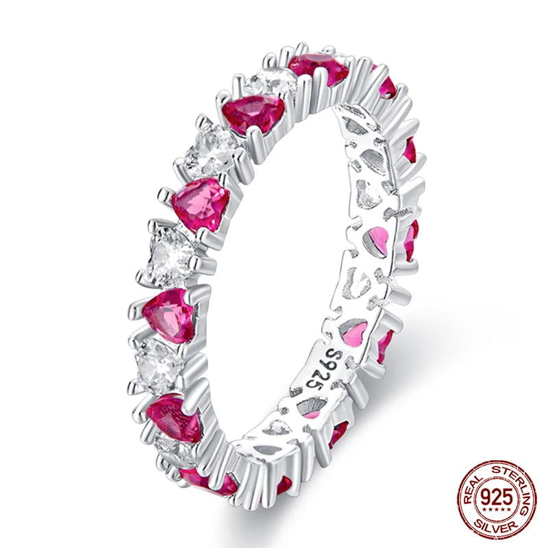 Romantic Pink Heart Snowflake 925 Ring
