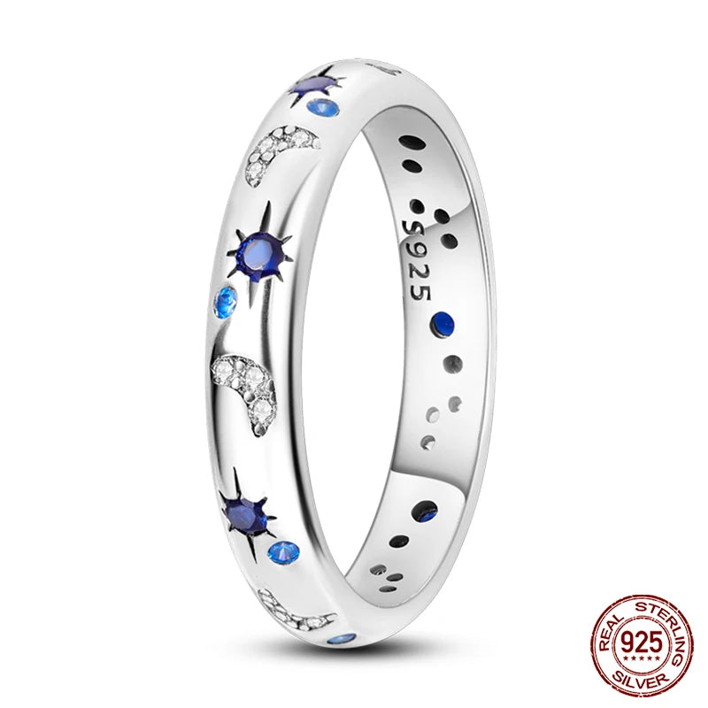 Star Moon Colorful Zircon 925 Silver Ring