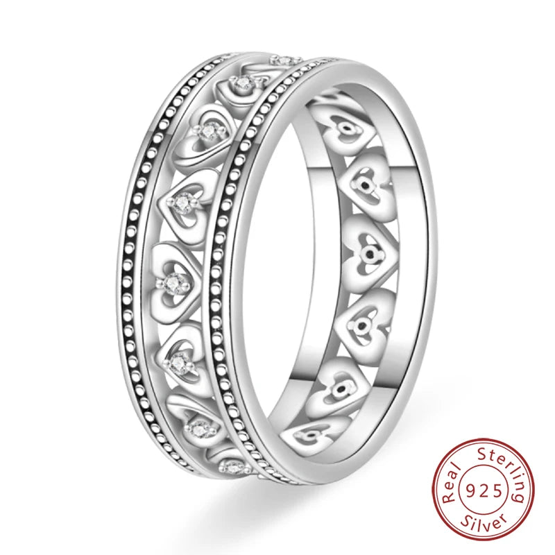 Romantic Pink Heart Snowflake 925 Ring