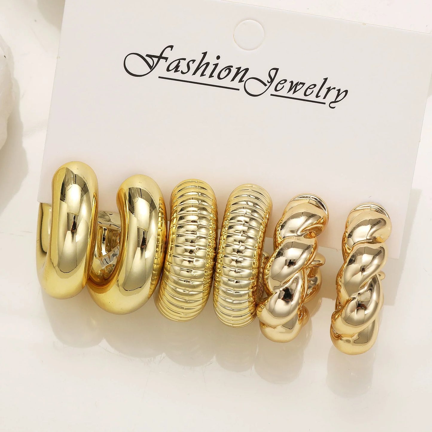 6pcs Gold Chunky Waterdrop Hoop Earring Set – Minimalist European Style