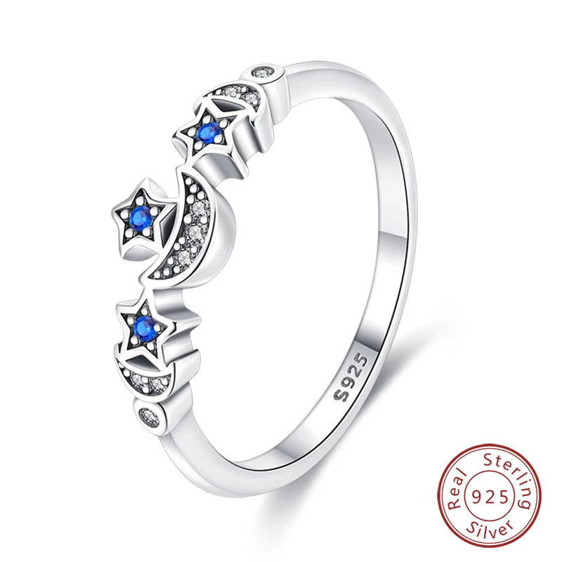 Pink Heart Crown Star Moon 925 Silver Ring