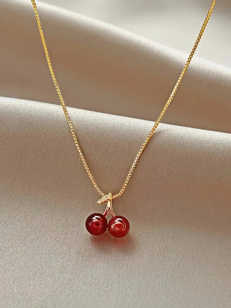 Wine Red Cherry Pendant Necklace – Party Jewelry