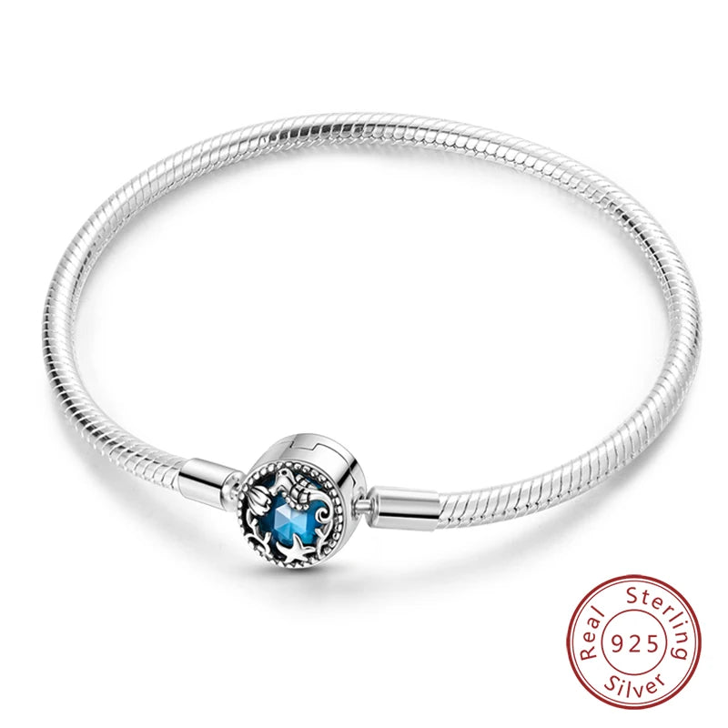 925 Silver Snake Chain Heart Lock Bracelet