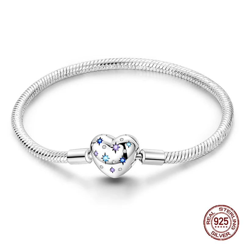 925 Silver Snake Chain Heart Lock Bracelet