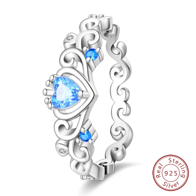 Pink Heart Crown Star Moon 925 Silver Ring