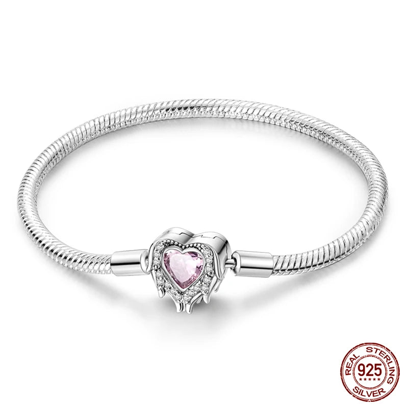 925 Silver Snake Chain Heart Lock Bracelet