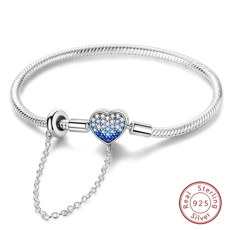 925 Silver Snake Chain Heart Lock Bracelet