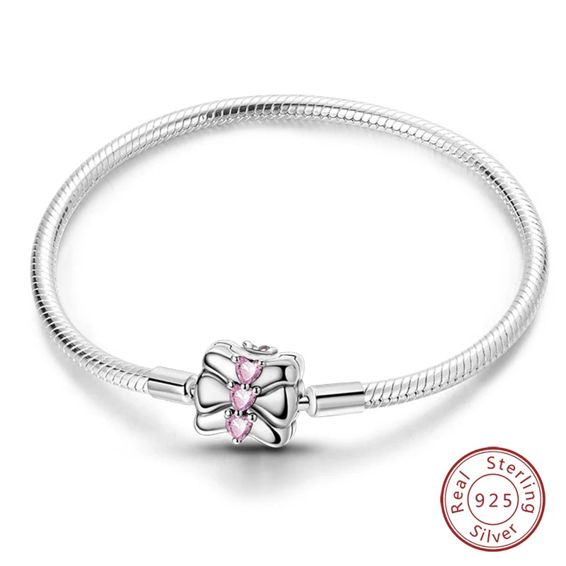 925 Silver Snake Chain Heart Lock Bracelet