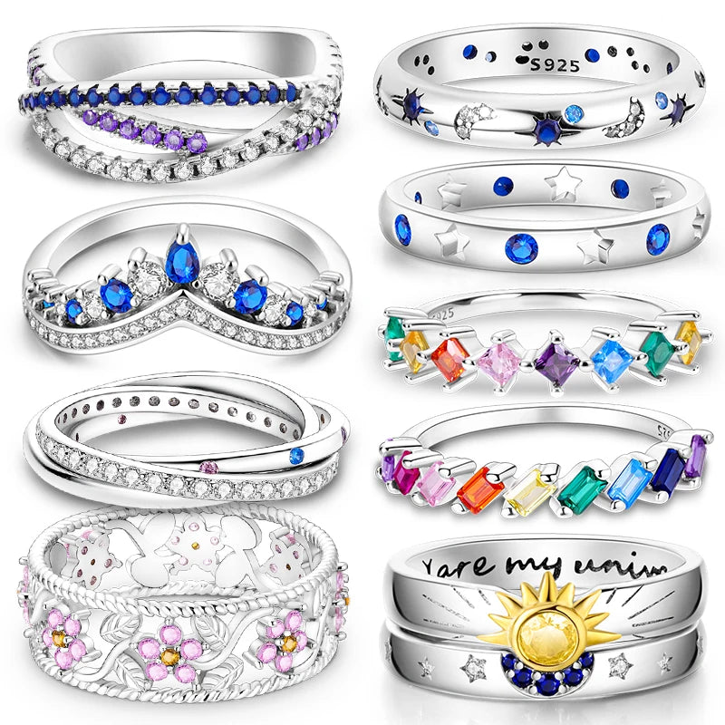 Star Moon Colorful Zircon 925 Silver Ring