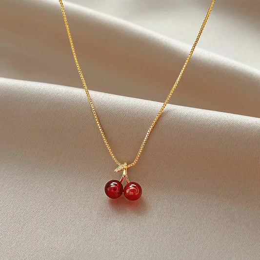 Wine Red Cherry Pendant Necklace – Party Jewelry