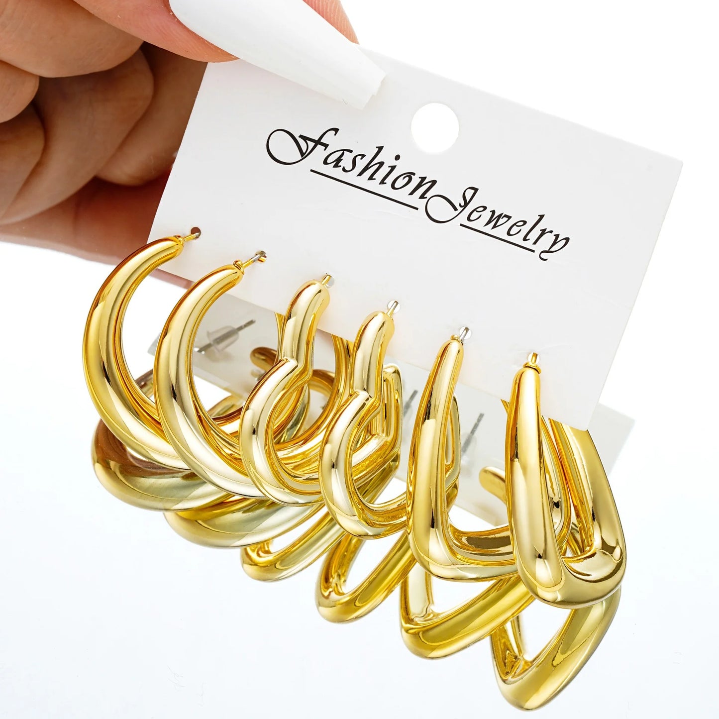 6pcs Gold Chunky Waterdrop Hoop Earring Set – Minimalist European Style