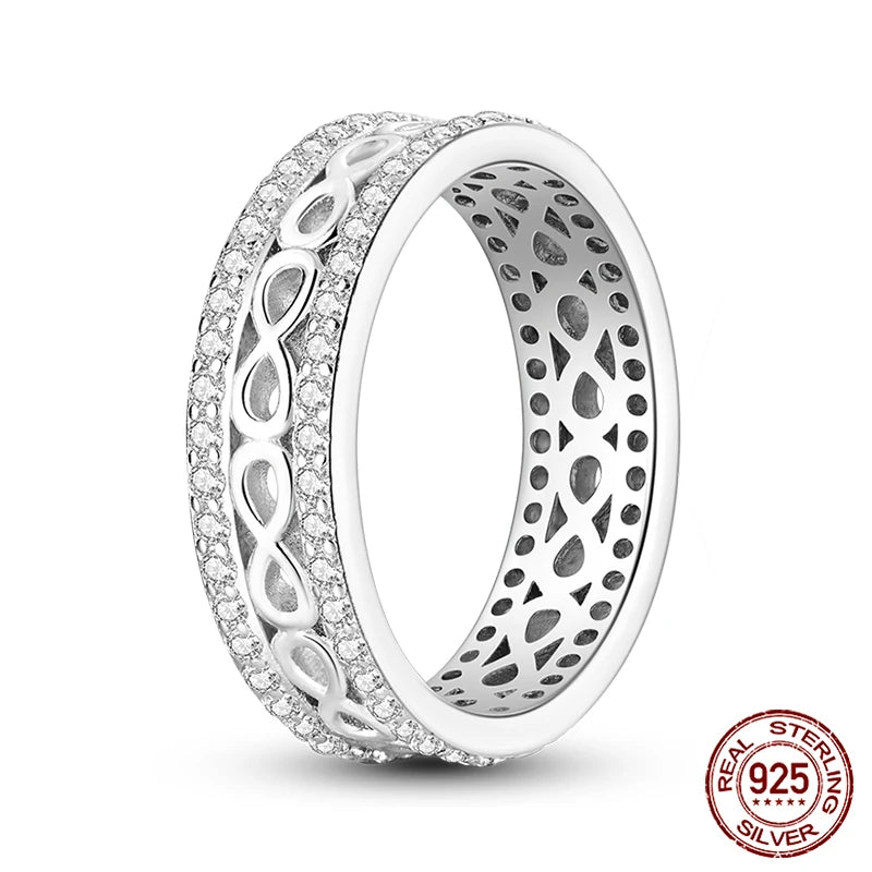 Pink Heart Crown Star Moon 925 Silver Ring