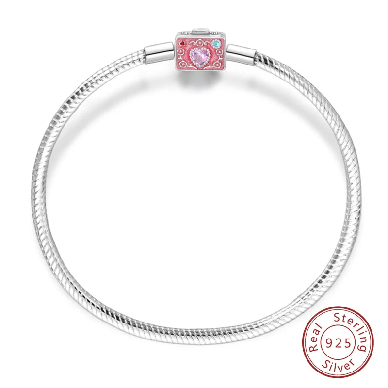 925 Silver Snake Chain Heart Lock Bracelet