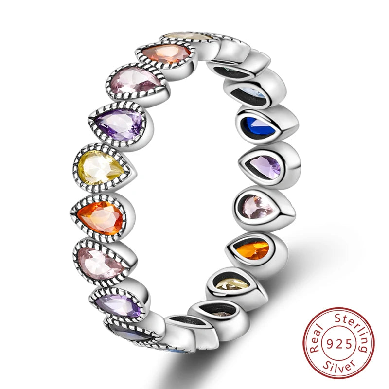 Pink Heart Crown Star Moon 925 Silver Ring