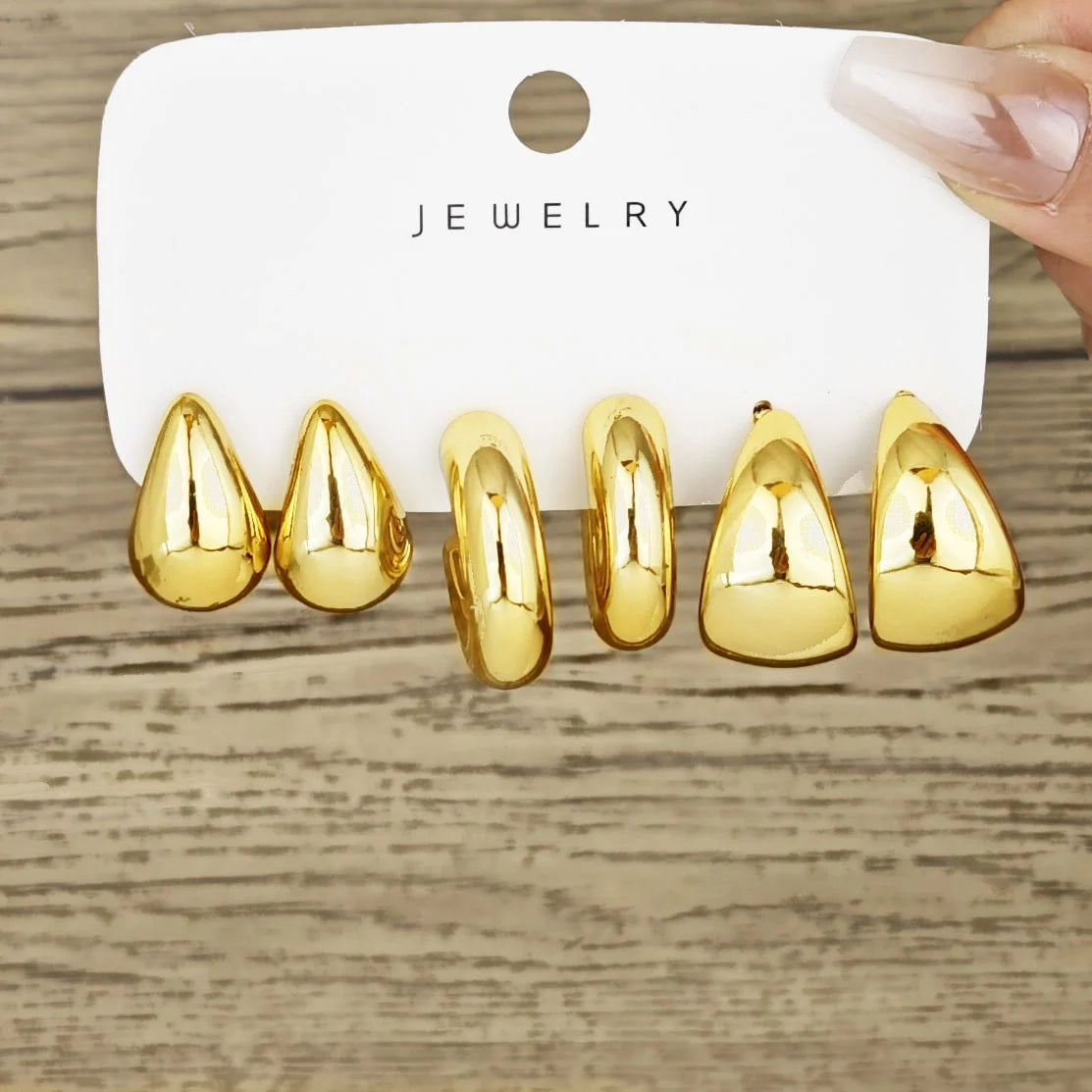 6pcs Gold Chunky Waterdrop Hoop Earring Set – Minimalist European Style