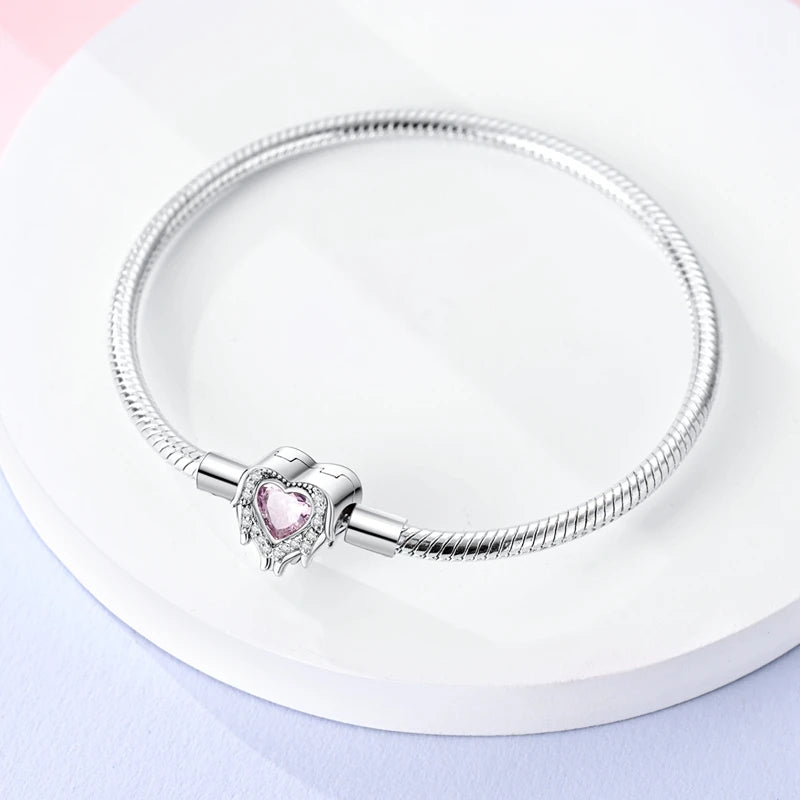 925 Silver Snake Chain Heart Lock Bracelet