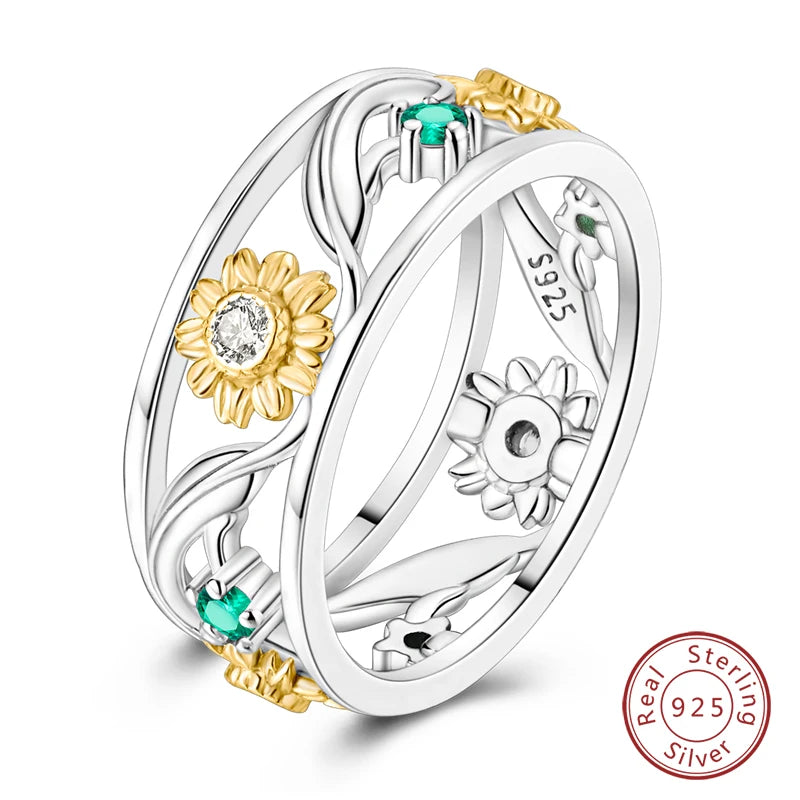 Star Moon Colorful Zircon 925 Silver Ring