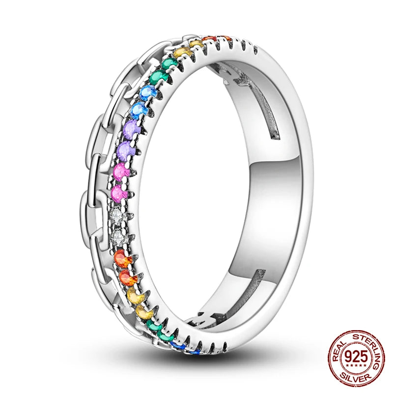 Star Moon Colorful Zircon 925 Silver Ring